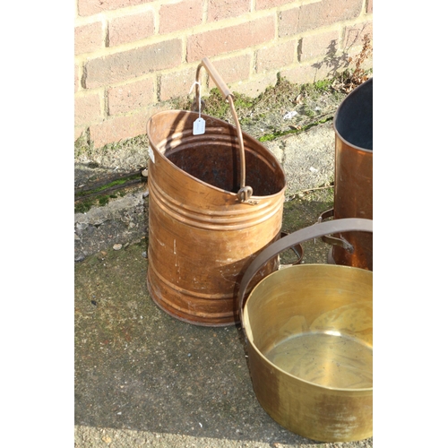 257 - Nice Mixture of Copper and Brass Coal Scuttles plus a Very Heavy Preserve Pot