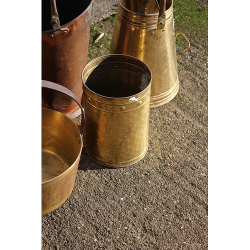 257 - Nice Mixture of Copper and Brass Coal Scuttles plus a Very Heavy Preserve Pot