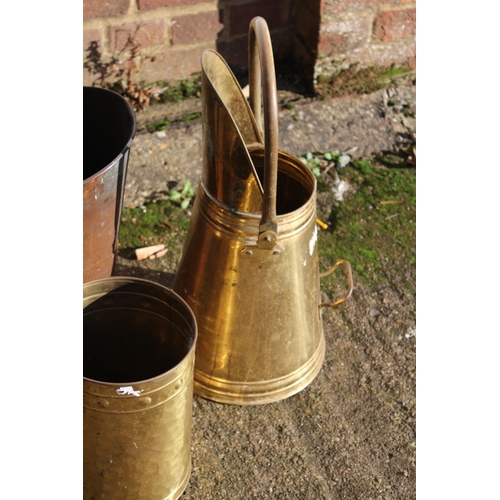 257 - Nice Mixture of Copper and Brass Coal Scuttles plus a Very Heavy Preserve Pot