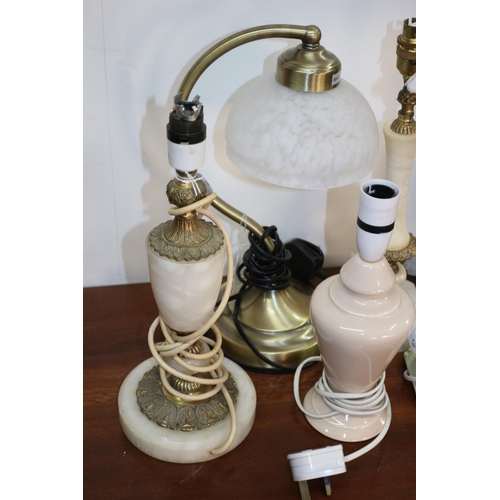 263 - Selection of Table Lamps including Materials - Alabaster - Brushed Brass Effect and Pottery