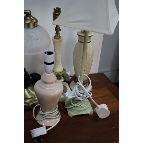 263 - Selection of Table Lamps including Materials - Alabaster - Brushed Brass Effect and Pottery