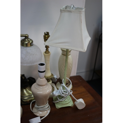 263 - Selection of Table Lamps including Materials - Alabaster - Brushed Brass Effect and Pottery