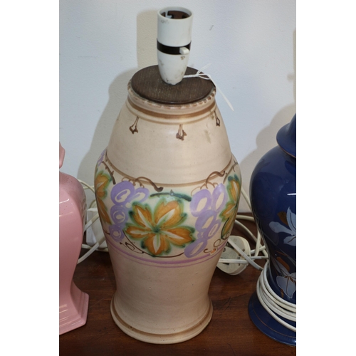 264 - 3 x Pottery Made Table Lamps (2 Believed to be Hand Painted)