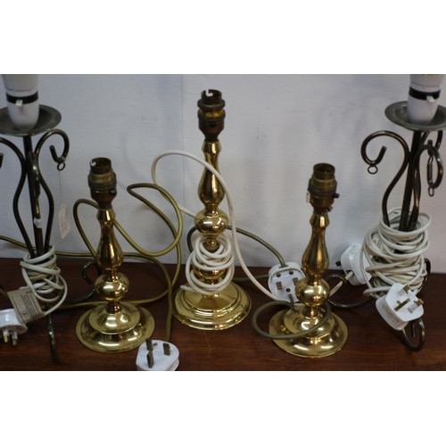 267 - A Selection of Brass and Metal Table Lamps (includes a set of 3)