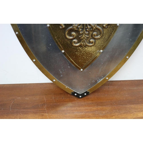 273 - A Well Made, Heavy Metal Medieval Knights Shield with Brass Edges and Central Eagle Coat of Arms Emb... 