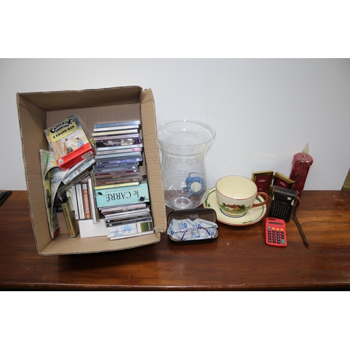 323 - A Box of CD's and Cassettes plus a Glass Vase and Other Interesting Items