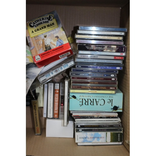 323 - A Box of CD's and Cassettes plus a Glass Vase and Other Interesting Items