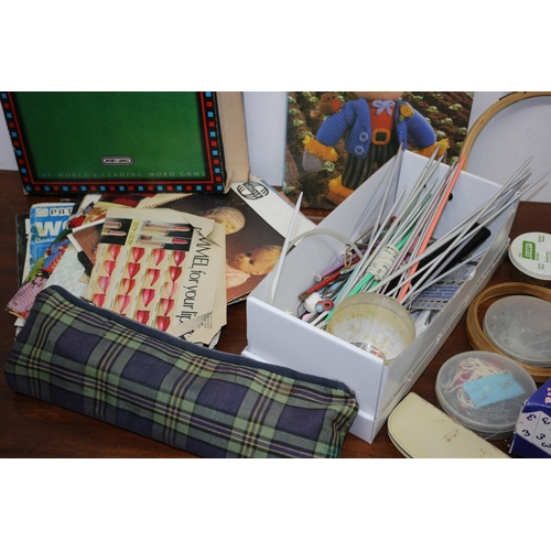 334 - A Box Containing Games, Knitting Tools with Patterns and Arts & Crafts Items