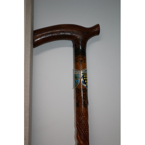 335 - Twisted Wood Carved Walking Stick with Travel Stamps of Cornwall plus another Walking Cane with Poss... 