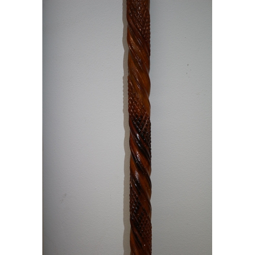 335 - Twisted Wood Carved Walking Stick with Travel Stamps of Cornwall plus another Walking Cane with Poss... 