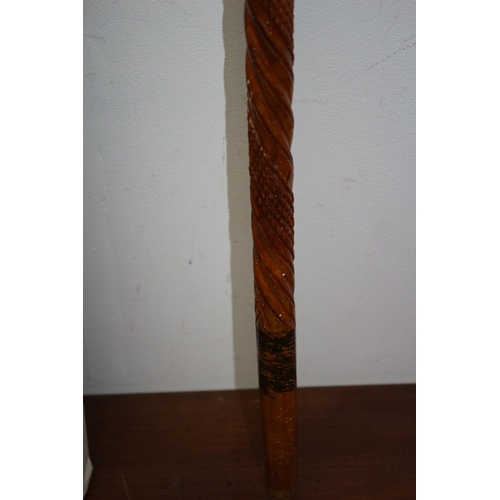 335 - Twisted Wood Carved Walking Stick with Travel Stamps of Cornwall plus another Walking Cane with Poss... 