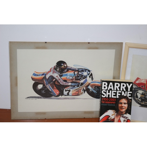 338 - For all Barry Sheen Fans - 2 Pictures, one a Print the Other is a Needlework Picture plus a Copy of ... 