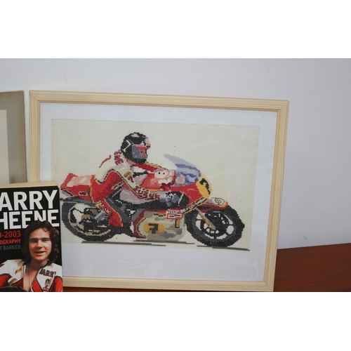 338 - For all Barry Sheen Fans - 2 Pictures, one a Print the Other is a Needlework Picture plus a Copy of ... 