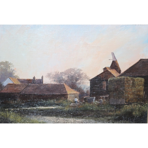 289 - Vintage Oil on Canvas by Clive Madgwick RBA of Kentish Farmhouse - 39 x 32cm