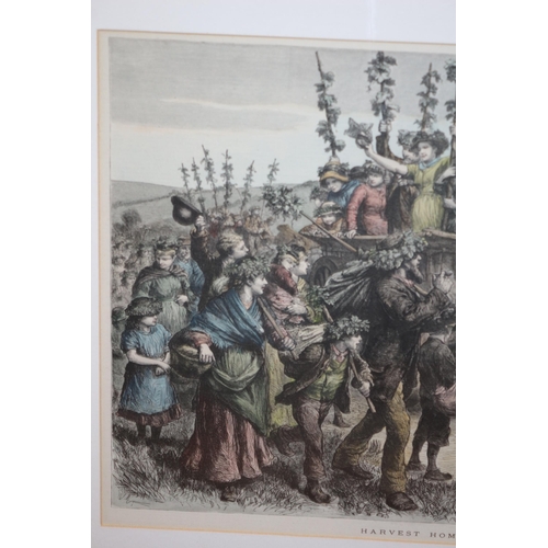 293 - Exquisite Hand Coloured Wood Block Engraving - Harvest Home in The Hop Country - 1880's - G. Durand ... 