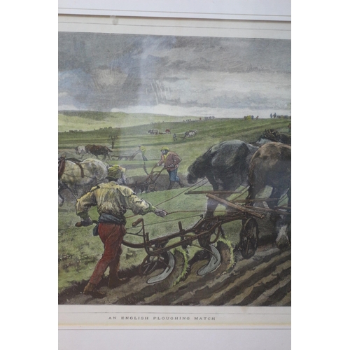 352 - Antique Hand Coloured Etching - An English Ploughing Match - 67 x 55cm - (On Offer Courtesy of a Lad... 