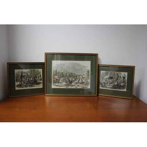 354 - Really Nice Set of 3 Quality Hand Coloured Etchings of Hop Pickers - Framed and Glazed - Largest 50 ... 