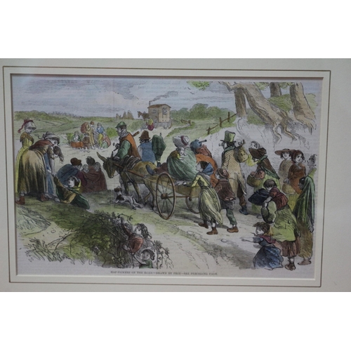 356 - 2 x Great Antique Hand Coloured Etchings by Phiz - Hop Pickers On The Road and Hop Pickers Resting -... 