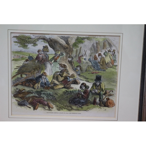 356 - 2 x Great Antique Hand Coloured Etchings by Phiz - Hop Pickers On The Road and Hop Pickers Resting -... 