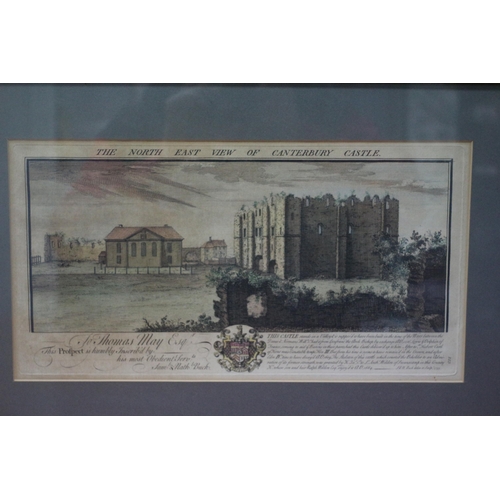 360 - Fantastic Antique 1735 Hand Coloured Etching of the North East View of Canterbury Castle - Framed an... 