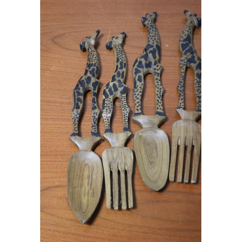 383 - Selection of African Hand Carved Salad Mixers Depicting Giraffes