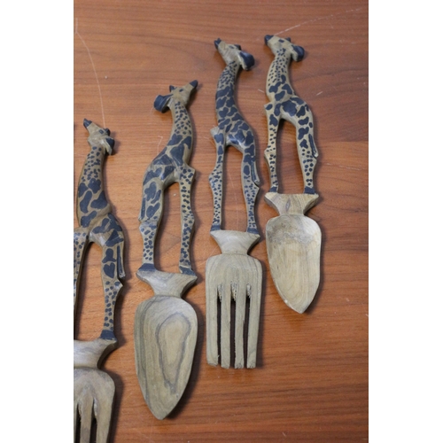 383 - Selection of African Hand Carved Salad Mixers Depicting Giraffes