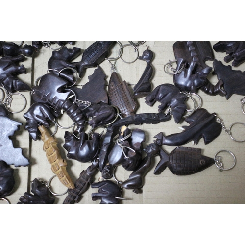 386 - Good Selection of African, (Zambia), Hand Carved Animal Key Chains