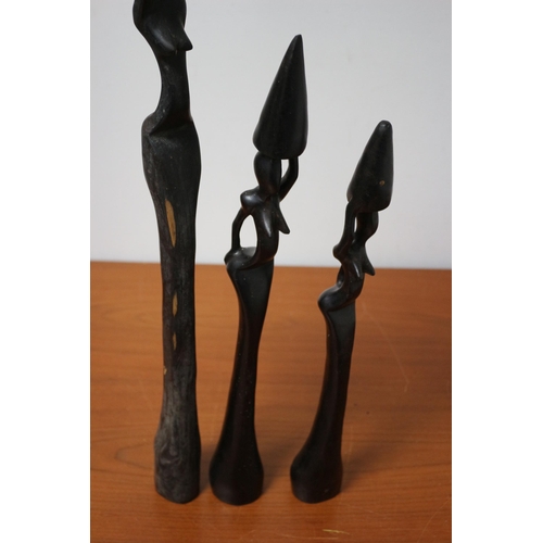 389 - 3 x Hand carved African Female Figures - 69cm - 50cm & 43cm