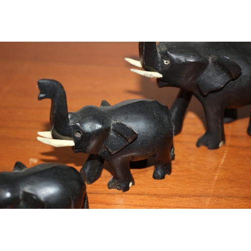 394 - Vintage Set of 3 Carved Wood Elephants with Raised Trunks