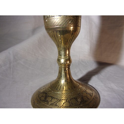 62 - Highly Decorative Brass Goblet Vase 21cm tall