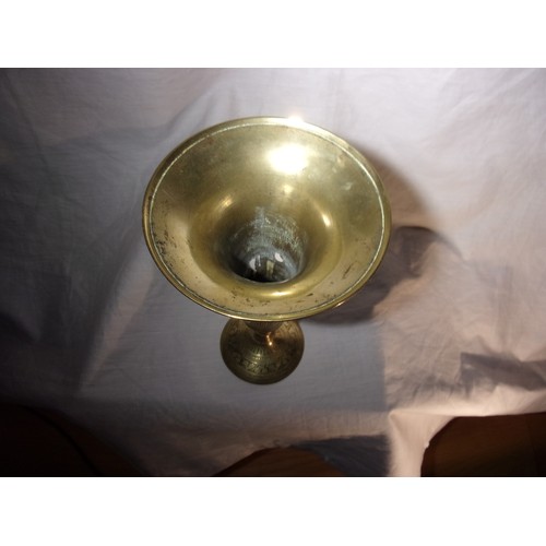 62 - Highly Decorative Brass Goblet Vase 21cm tall