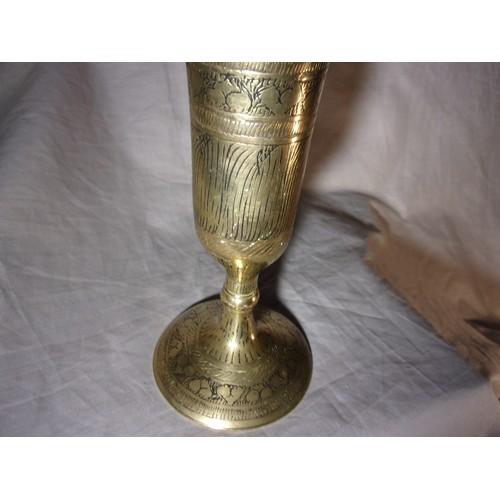 62 - Highly Decorative Brass Goblet Vase 21cm tall