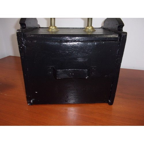 105 - Nice Wooden Coal Scuttle Painted Black with Great Brass Handles 45cm Depth x37cm high 35 cm wide