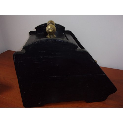 105 - Nice Wooden Coal Scuttle Painted Black with Great Brass Handles 45cm Depth x37cm high 35 cm wide