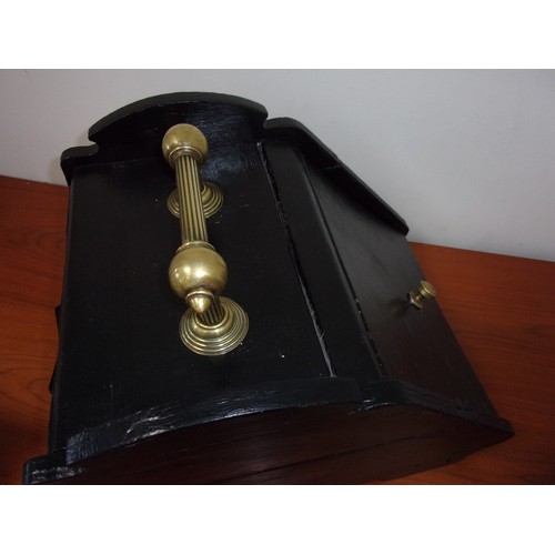 105 - Nice Wooden Coal Scuttle Painted Black with Great Brass Handles 45cm Depth x37cm high 35 cm wide