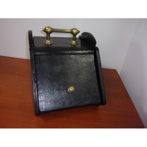 105 - Nice Wooden Coal Scuttle Painted Black with Great Brass Handles 45cm Depth x37cm high 35 cm wide