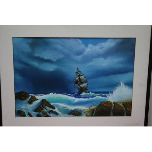 110 - Very nice Original Nautical Picture of a Ship in a Storm Oil on Board - Mounted and framed - not gla... 