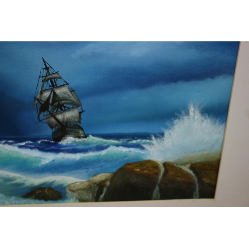 110 - Very nice Original Nautical Picture of a Ship in a Storm Oil on Board - Mounted and framed - not gla... 