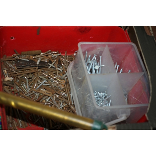 16 - Good Sized Box Full of Nails - Screws - Drill Bits and Much More