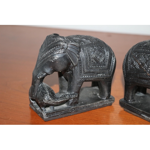 34 - Pair of Vintage Hand Carved Stone Elephants