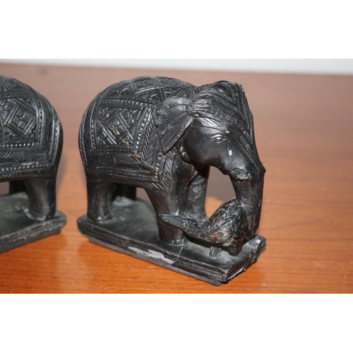 34 - Pair of Vintage Hand Carved Stone Elephants