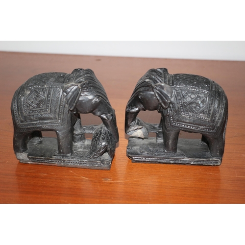 34 - Pair of Vintage Hand Carved Stone Elephants