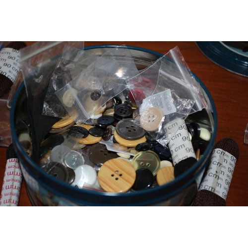 35 - Vintage Round Tin Full of Old Buttons and Laces plus second Tin