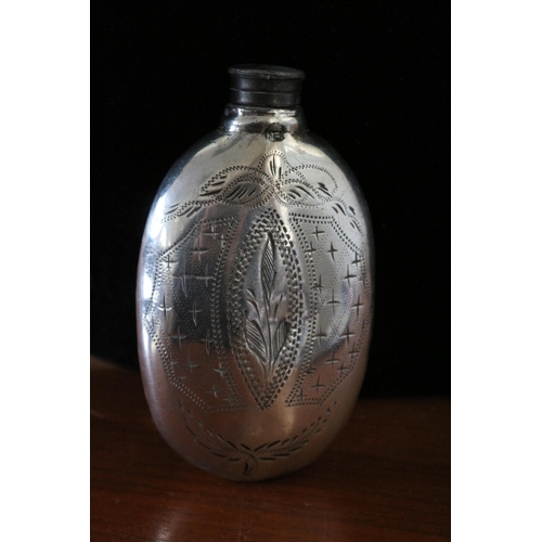 37 - Tested as Silver - Vintage Flask with Leaf Pattern by Peacocks of Oxford - 86.1g