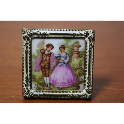 73 - Genuine Limoges Meissner, believed to be Hand Painted, Miniature Tile contained within an Ornate Fra... 