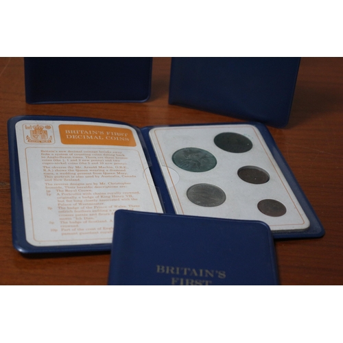 76 - 4 x Wallets Containing Britain's First Decimal Coin Sets plus a Small Selection of Other Vintage Coi... 