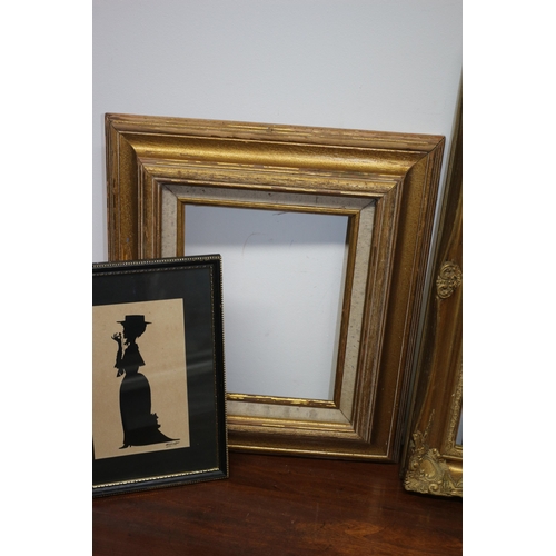 143 - 2 x Aged Picture Frames plus a Believed to be Victorian Silhouette Picture of a Woman plus a Print