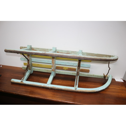 149 - Vintage Painted Wooden Slated Sleigh with Metal Runners