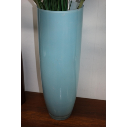 151 - Large Glass Vase 50cm plus Ceramic Vase 65cm plus Synthetic Plants