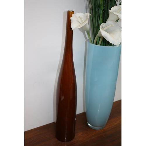 151 - Large Glass Vase 50cm plus Ceramic Vase 65cm plus Synthetic Plants